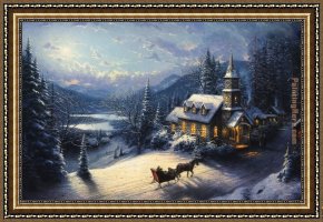 An Afternoon Ride Framed Paintings - Sunday Evening Sleigh Ride by Thomas Kinkade
