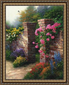 Gardens of The Vatican Framed Paintings - The Rose Garden by Thomas Kinkade