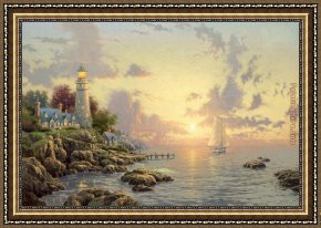Puffins Over Sea Framed Paintings - The Sea Of Tranquility by Thomas Kinkade