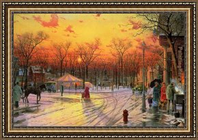 Town Square Framed Paintings - Town Square by Thomas Kinkade