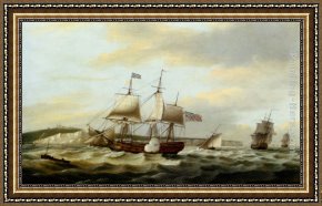 Cliffs Framed Paintings - A Merchant Ship Signaling for a Pilot of the Cliffs of Dover by Thomas Luny
