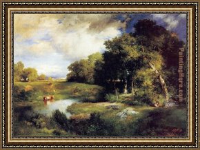 Landscape Framed Paintings - A Pastoral Landscape by Thomas Moran