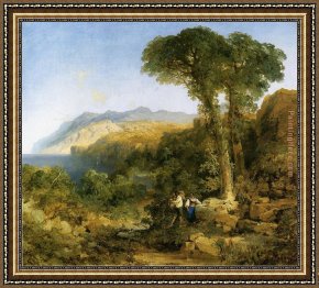 Welsh Coast Framed Paintings - Amalfi Coast by Thomas Moran