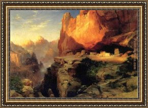 Cliffs Framed Paintings - Cliff Dwellers by Thomas Moran