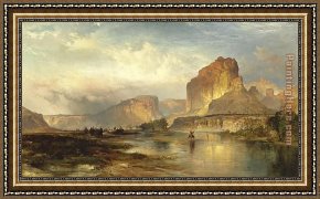 Cliffs Framed Paintings - Cliffs of Green River by Thomas Moran
