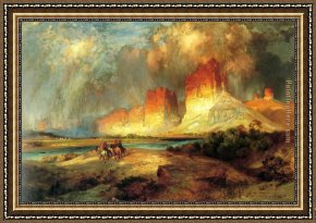 Cliffs Framed Paintings - Cliffs of the Upper Colorado river by Thomas Moran