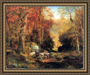 Autumn Rhythm Number 30 Framed Paintings - Cresheim Glen, Wissahickon, Autumn by Thomas Moran