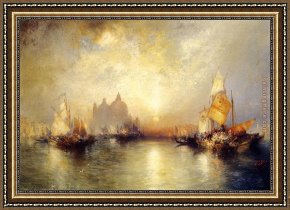 Venice Twilight Framed Paintings - Entrance to the Grand Canal, Venice by Thomas Moran