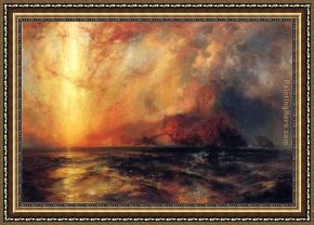 Sower with Setting Sun After Millet Framed Paintings - Fiercely the Red Sun Descending, Burned His Way Across the Heavens by Thomas Moran