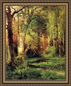 Scene Framed Paintings - Forest Scene by Thomas Moran