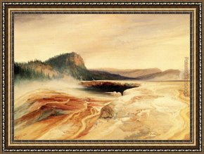 Promise of Spring Framed Paintings - Giant Blue Spring, Yellowstone by Thomas Moran