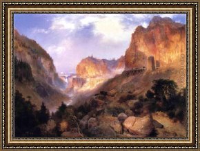 Golden Harvest Framed Paintings - Golden Gateway to the Yellowstone by Thomas Moran