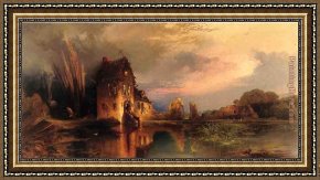 Houses in France Framed Paintings - Haunted House by Thomas Moran