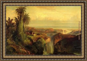 Cliffs Framed Paintings - Indians on a Cliff by Thomas Moran