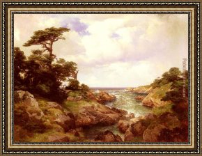 Welsh Coast Framed Paintings - Monterey Coast by Thomas Moran