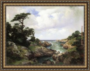 Welsh Coast Framed Paintings - Monterey Coast I by Thomas Moran