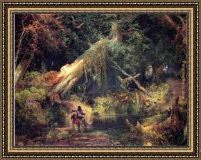 Tropical Framed Paintings - Slave Hunt, Dismal Swamp, Virginia by Thomas Moran
