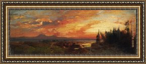 North Lake Framed Paintings - Sunset on the Great Salt Lake, Utah by Thomas Moran