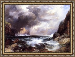 North Lake Framed Paintings - Tantallon Castle, North Berwick, Scotland by Thomas Moran