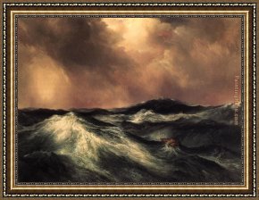 Puffins Over Sea Framed Paintings - The Angry Sea by Thomas Moran