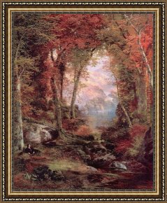 Pear Tree Framed Paintings - The Autumnal Woods Under the Trees by Thomas Moran