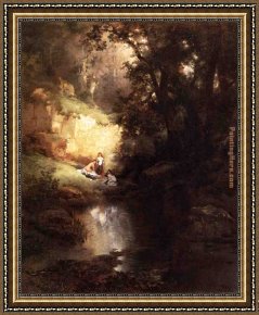 Bathers Framed Paintings - The Bathers by Thomas Moran
