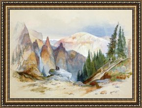 Genesis The Fall And Expulsion From Paradise The Original Sin Framed Paintings - Tower Falls and Sulphur Mountain,Yellowstone by Thomas Moran