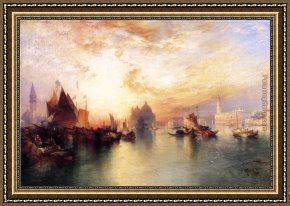Venice Twilight Framed Paintings - Venice, from near San Giorgio by Thomas Moran