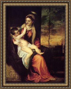 St Augustine Washing The Feet of Christ Framed Paintings - Mary with the Christ Child by Titian