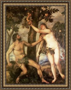 Genesis The Fall And Expulsion From Paradise The Original Sin Framed Paintings - The Fall of Man by Titian
