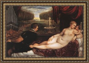 Cupid And Psyche As Children Framed Paintings - Venus with Organist and Cupid by Titian