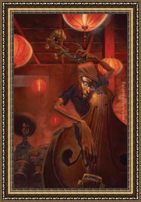 Card Player Framed Paintings - Bass Player by Unknown Artist