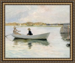 View of a Harbour Framed Paintings - Boats in Harbour by Albert Edelfelt by Unknown Artist