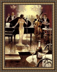 The Night Cafe Framed Paintings - Brent Heighton Jazz Night Out by Unknown Artist