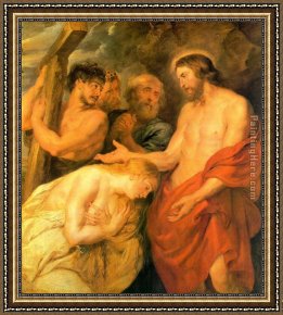 St Augustine Washing The Feet of Christ Framed Paintings - Christ and Mary Magdalene by Rubens by Unknown Artist
