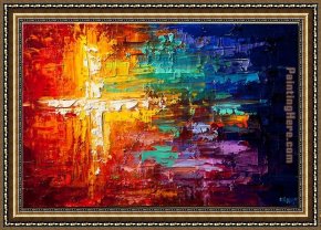 Colorful Impasto Framed Paintings - Cross colorful by Unknown Artist