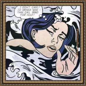 Girl with Hair Ribbon Roy Lichtenstein Framed Paintings - Drowning Girl by Roy Lichtenstein by Unknown Artist