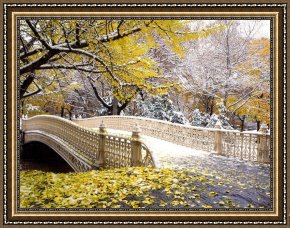 Deer Park Framed Paintings - Early Snowfall, Central Park by Unknown Artist