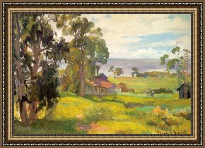 Houses in France Framed Paintings - Houses Along the Coast by Unknown Artist