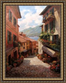 Como Framed Paintings - Lake Como Italian Village by Paul Guy Gantner by Unknown Artist
