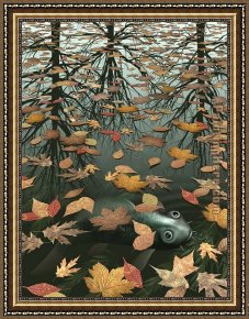Unknown Artist Framed Paintings - MC Escher Three Worlds I by Unknown Artist