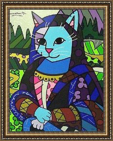 Mona Lisa Painting Framed Paintings - Mona cat by Unknown Artist