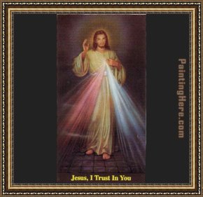 Portrait Framed Paintings - portrait of jesus of divine mercy by Unknown Artist