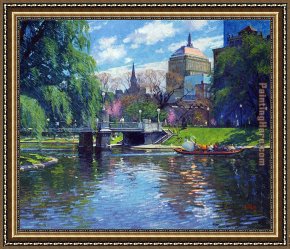 Gardens of The Vatican Framed Paintings - Springtime,Boston Public Garden by Unknown Artist