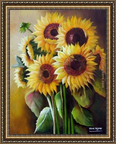 Unknown Artist Framed Paintings - The SunFlowers by Unknown Artist