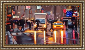 Hard Times Framed Paintings - Times Square Stars and Stripes by by liam spencer by Unknown Artist