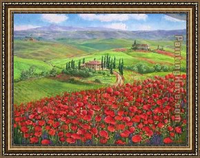 Poppies Framed Paintings - TUSCANY POPPIES by Unknown Artist