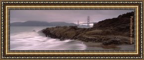 The Wave Framed Paintings - Waves Breaking on Rocks, Golden Gate Bridge by Unknown Artist