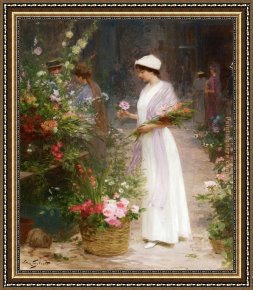 Alexandre-gabriel Decamps Framed Paintings - Picking Flowers by Victor Gabriel Gilbert