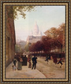 Mlle. Irene Cahen D'anvers Framed Paintings - Place D'Anvers Et Le Sacre Coeur Paris by Victor Gabriel Gilbert